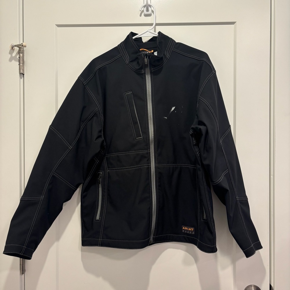 Ariat Rebar Mens Black Softshell Fleece Lined Work Jacket Large Full Zip